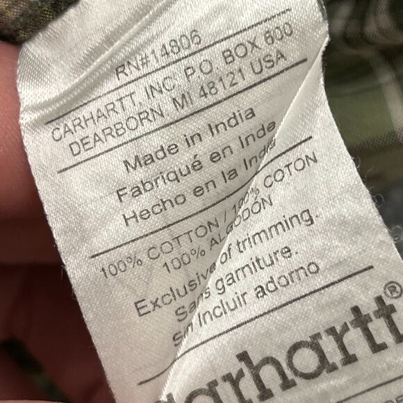 Carhartt Shirt Mens XL Sage Green Cotton Plaid Pleated Short Sleeve Button Down - Picture 6 of 9